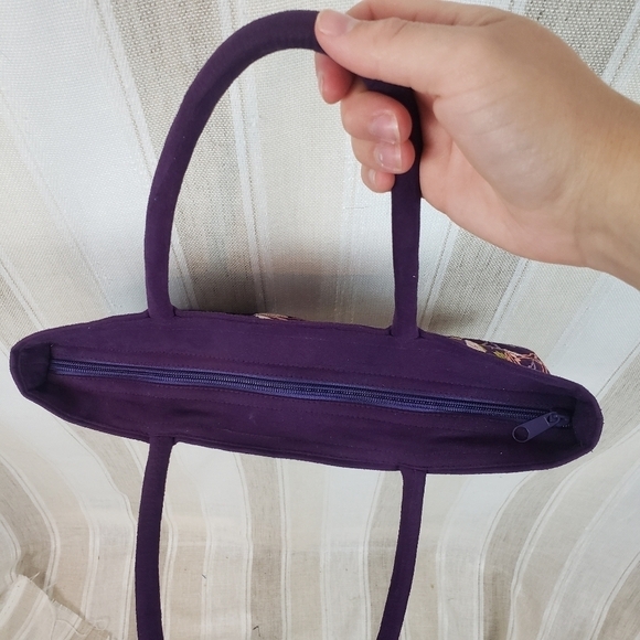 Faux‎ Suede Shoulder Bag Purse Floral Purple - Picture 7 of 9